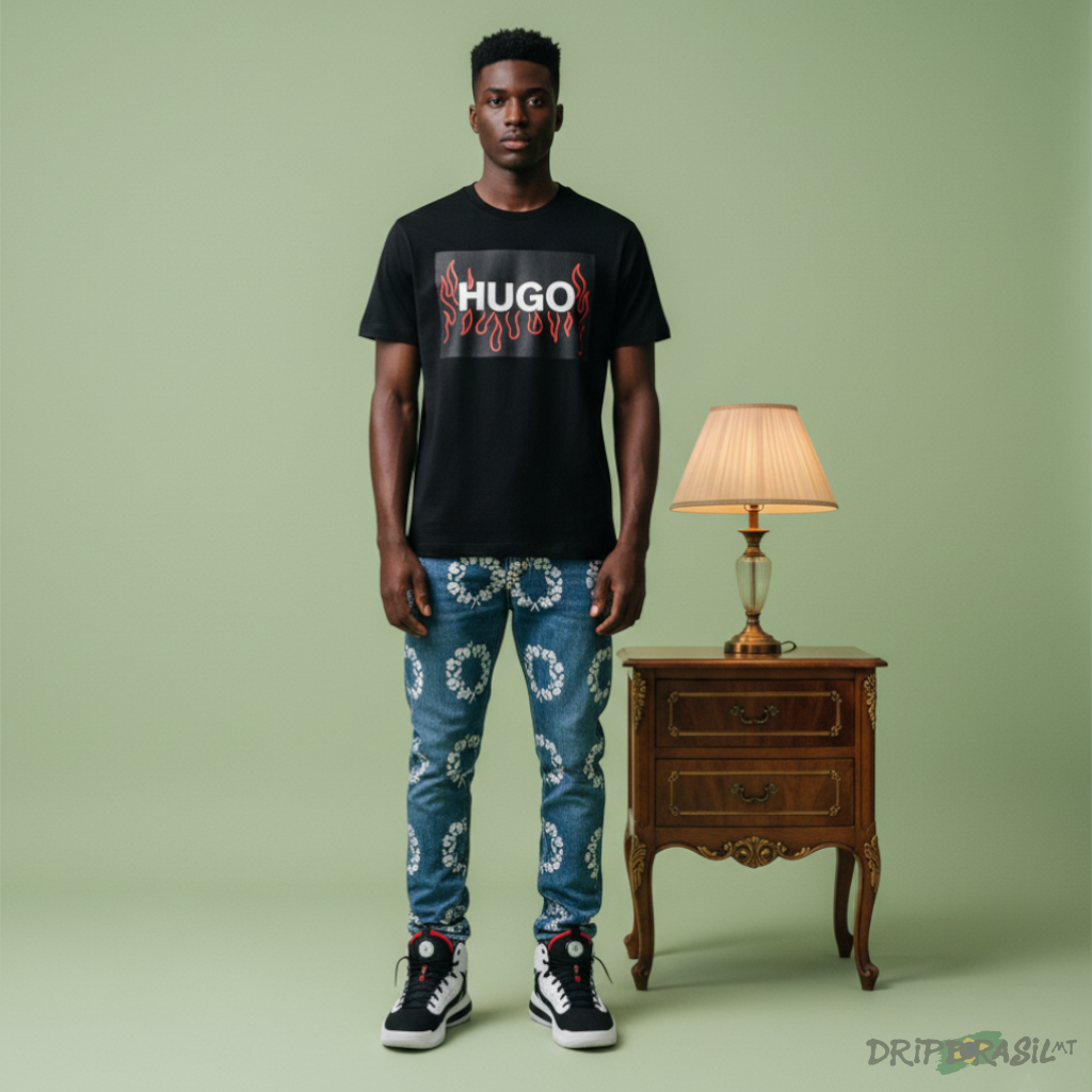 Camiseta De Algodão Com Logo De Chama HUGO BOSS