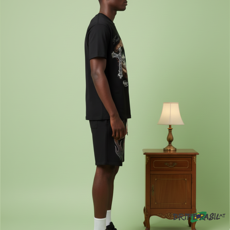 Conjunto Camiseta e Short All Eyes Preto Estampa em DTF