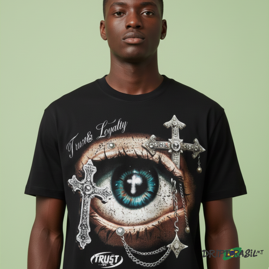 Conjunto Camiseta e Short All Eyes Preto Estampa em DTF