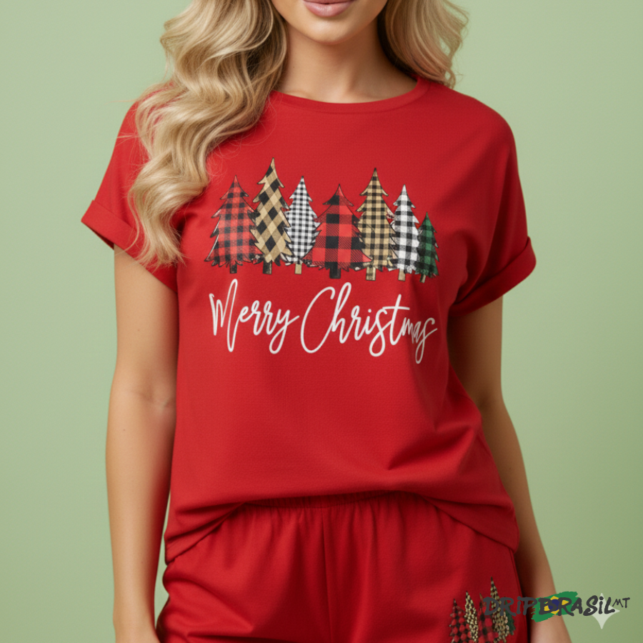 Conjunto Feminino "Merry Christmas" Estampa DTF Duas Cores