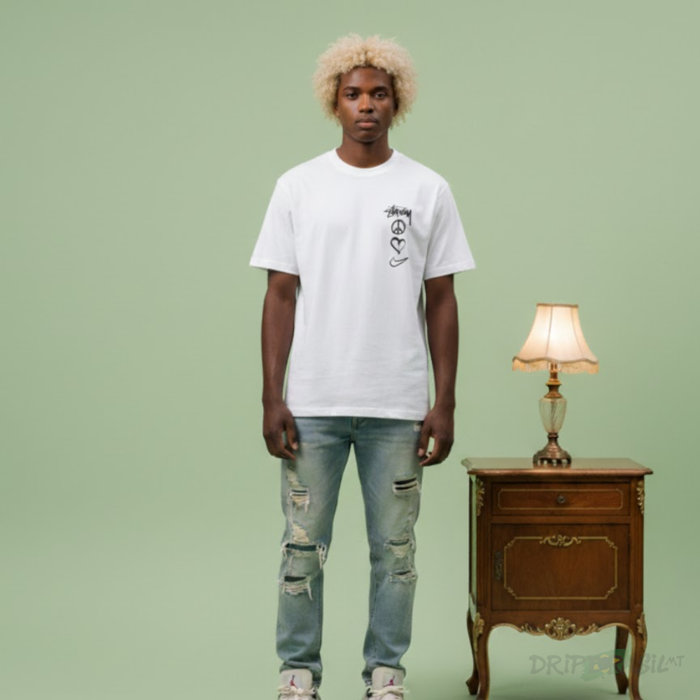 Camiseta Stussy x Nike NRG Branca 100% Algodão