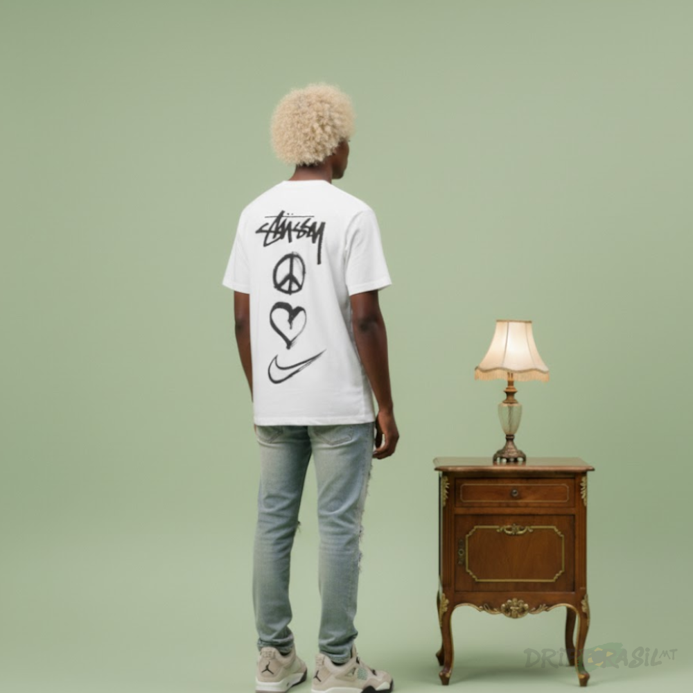 Camiseta Stussy x Nike NRG Branca 100% Algodão