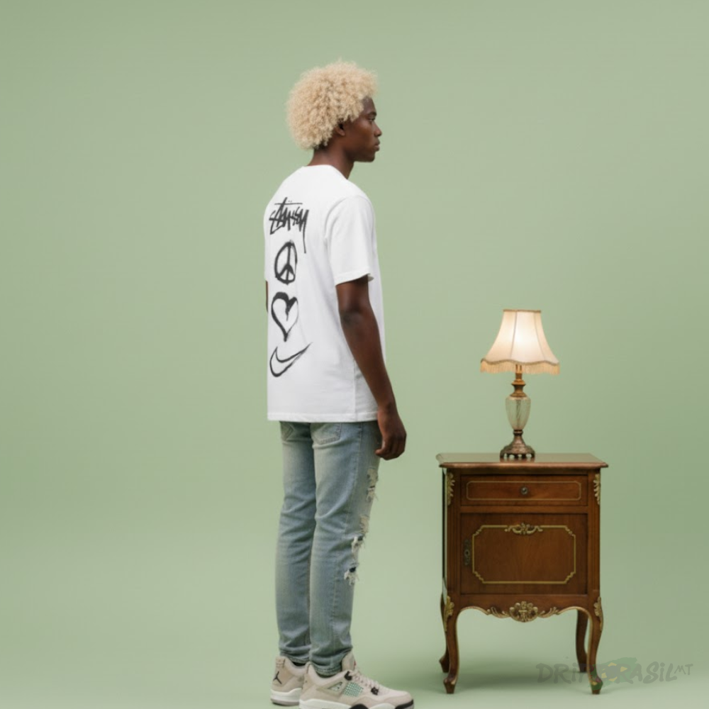 Camiseta Stussy x Nike NRG Branca 100% Algodão